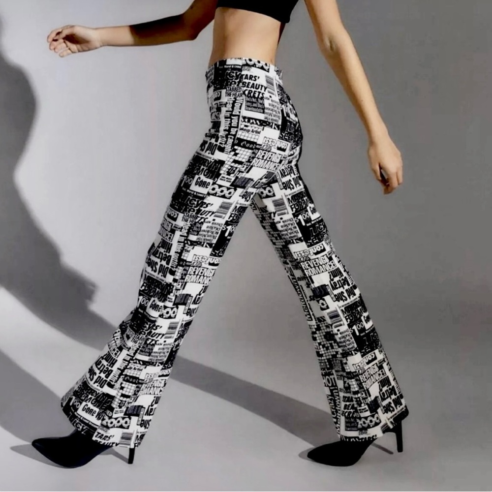 Black and White Graphic Print Women's Pants